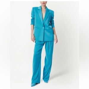 Alice + Olivia Dylan Satin Wide Leg Pants Ocean Floor Blue Size 2